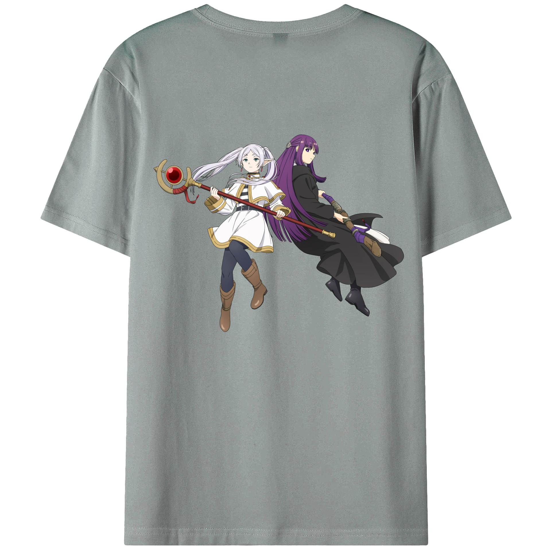 （画像用） 葬送のフリーレン Frieren 綿100％ メンズ半袖Tシャツ（バックプリント） 通気性